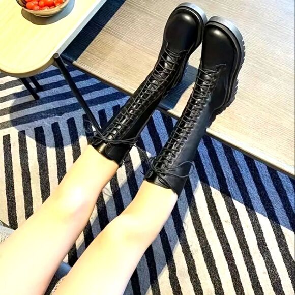 Platform lace-up combat boots sz 7 - Picture 6 of 6